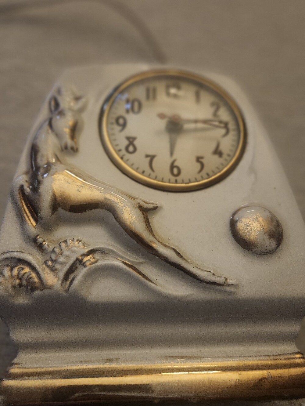 Antique Cream & Gold Decorative Mantel Clock/ Boudoir lamp